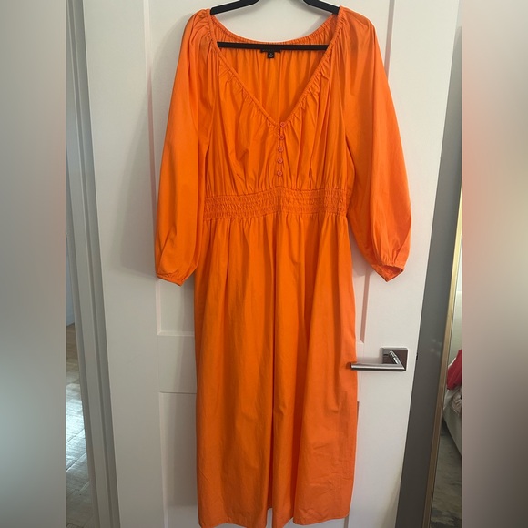 Jcrew V-neck midi dress in cotton poplin orange XL - Picture 5 of 14